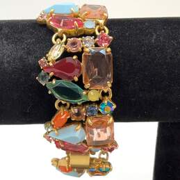 Designer J. Crew Gold-Tone Multicolor Glass Stone Bead Snap Chain Bracelet
