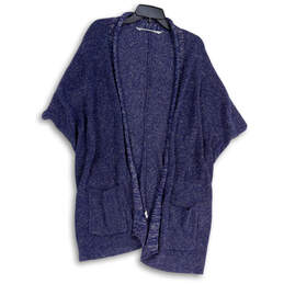 Womens Blue Heather Knitted Pockets Open Front Cardigan Sweater Size S/M