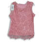NWT Womens Pink Lace Sleeveless Scalloped Round Neck Blouse Top Size M image number 1