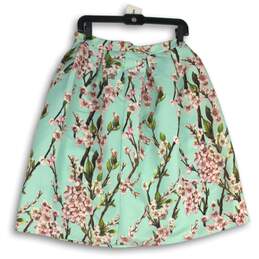 Alya Womens Blue Pink Floral Side Zip Pleated Mini Skirt Size Medium