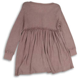 Womens Pink Waffle-Knit Henley Neck Long Sleeve Sweater Dress Size Small alternative image