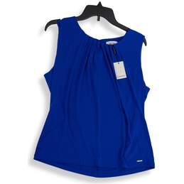 NWT Calvin Klein Womens Blue Pleated Round Neck Pullover Tank Top Size XL