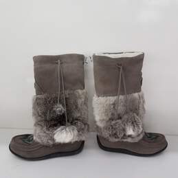 Muk Luks Snowy Owl Rabbit Fur & Suede Women's Winter Boots Size 5