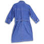 NWT Womens Blue Denim 3/4 Sleeve Tie Waist Knee Length Shirt Dress Size 8 image number 2