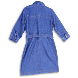 NWT Womens Blue Denim 3/4 Sleeve Tie Waist Knee Length Shirt Dress Size 8 alternative image