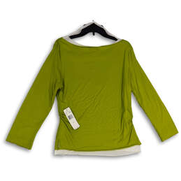NWT Womens Green White Round Neck Long Sleeve Pullover Blouse Top Size XL alternative image