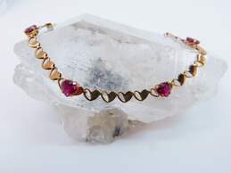 10K Yellow Gold Faceted Ruby Hearts Linked Chain Bracelet 3.0g