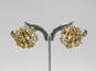 Vintage Crown Trifari Icy Rhinestone & Gold Tone Botanical Clip-On Earrings 10.7g image number 3