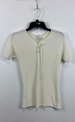 Frame Womens Beige Short Sleeve Knitted Lace Up Neck Blouse Top Size Small