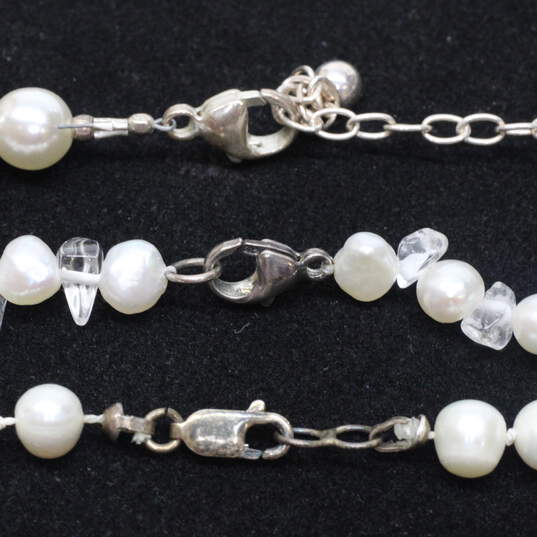 Bundle of 3 Sterling Silver Pearl Beaded Necklaces - 101.4g image number 5
