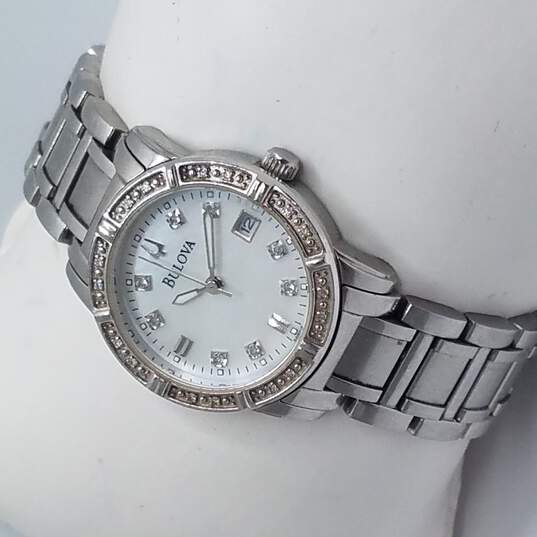 Bulova MOP & Diamond Dial 25mm Stainless Steel Watch image number 4