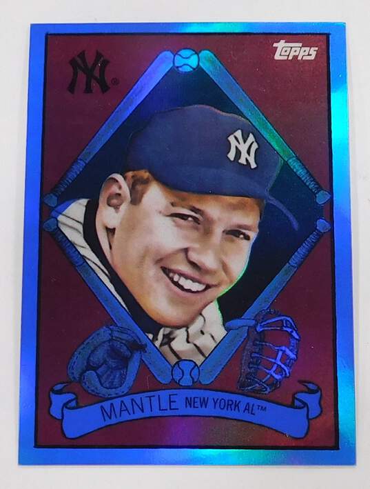 2008 HOF Mickey Mantle Topps Chrome Trading Card History Blue Refractor /200 Yankees image number 2