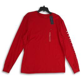 NWT Tommy Hilfiger Womens Red Round Neck Long Sleeve Pullover T-Shirt Size L