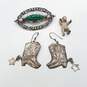 Sterling Silver Teddy Bear Pendant & Boot Drop Earrings & Modernist Brooch Bundle 3pcs 20.6g image number 1