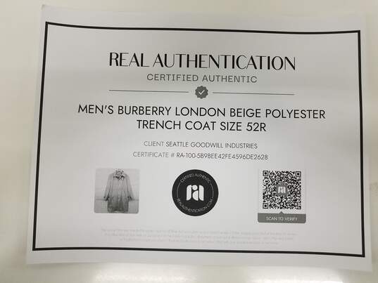 Burberry London Beige Trench Coat & Removable Liner Men's Size 52R image number 5