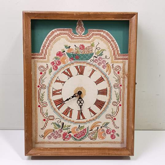 Vintage Hand crafted Cross Stitched Clock Cabinet image number 1
