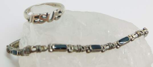 Artisan 925 Tigers Eye & Onyx Cross Pendant Cord Necklace Jesus Ring & Bracelet image number 4
