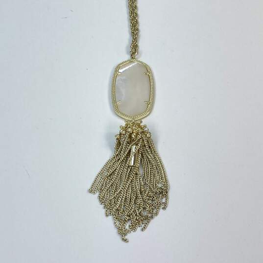 Designer Kendra Scott Gold-Tone Mother Of Pearl Tassel Pendant Necklace 41.5g image number 2