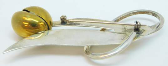 Vintage Taxco Sterling Silver Brass Mexican Modernist Flower Brooch 21.3g image number 3