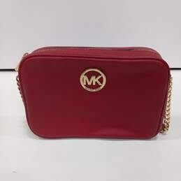 Michael Kors Red Pebble Grain Pattern Gold Hardware Crossbody Handbag