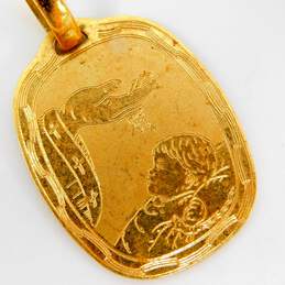 18K Yellow Gold Religious Baptism Etched Oval Pendant 3.6g alternative image