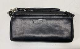 COACH Black Leather Double Zip Card Envelope Wallet Wristlet