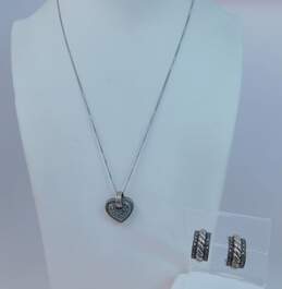 Romantic Judith Jack 925 Sterling Silver Marcasite Demi Hoop Earrings & Heart Pendant Necklace 15.9g