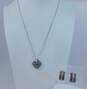 Romantic Judith Jack 925 Sterling Silver Marcasite Demi Hoop Earrings & Heart Pendant Necklace 15.9g image number 1