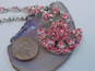 Vintage Bogoff Pink & Clear Icy Rhinestone Pendant Necklace & Horseshoe Brooch 42.7g image number 4
