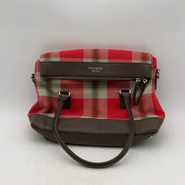 Womens Red Brown Plaid Inner Pockets Bottom Studs Double Handles Tote Bag