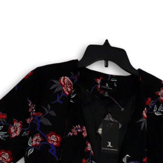 Womens Black Floral Long Sleeve Open Front Waterfall Blazer Size Small image number 3