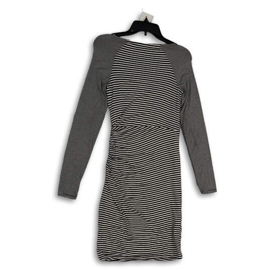 Womens Black White Striped Long Sleeve Knee Length T-Shirt Dress Size XS image number 2