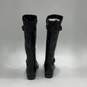 Womens Jean Black Leather Round Toe Zipper Knee-High Riding Boots Size 9 M image number 3