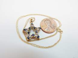 10K Yellow Gold 0.05 CTTW Diamond & Sapphire Open Star Pendant Necklace 3.7g alternative image