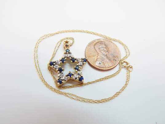 10K Yellow Gold 0.05 CTTW Diamond & Sapphire Open Star Pendant Necklace 3.7g image number 2