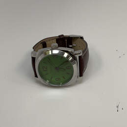 Designer Joan Rivers Silver-Tone Leather Strap Green Dial Analog Wristwatch