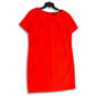 Womens Red Floral Eyelet Round Neck Short Sleeve Back Zip Shift Dress Sz 12 image number 1