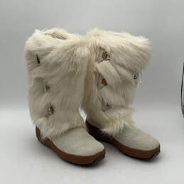 Womens White Fur Brown Mid Calf Round Toe Pull-On Snow Boot Size 10 alternative image