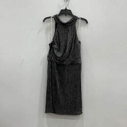 NWT Womens Silver Metallic Knit Sleeveless Halter Neck Mini Dress Size 10