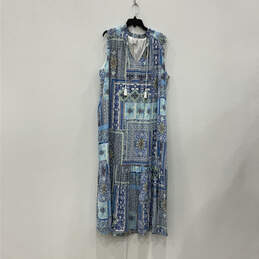 NWT Womens Blue White Tile Print Sleeveless Modern Peasant Maxi Dress Sz 4