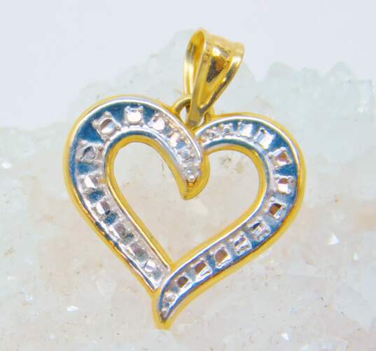 Romantic 14K Two Tone White & Yellow Gold Diamond Accent Heart Pendant 1.0g image number 1