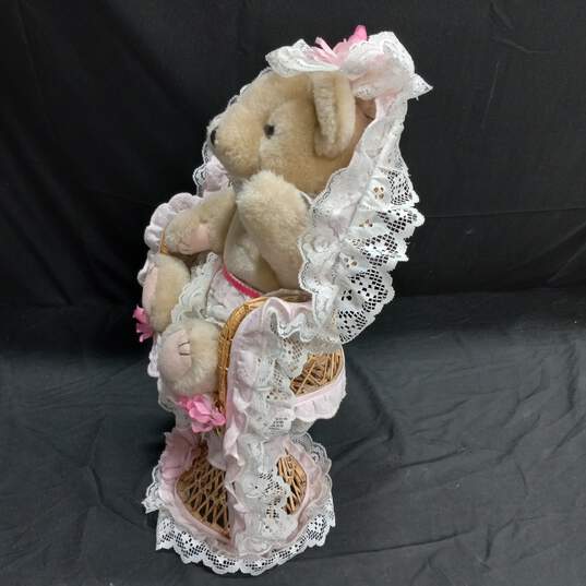 Vintage Victorian Pink Teddy Bear Plush in Wicker Chair image number 4