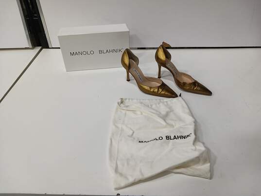 Women's Manolo Blahnik Gold d'Orsay Stiletto Heels Sz 6 IOB image number 1