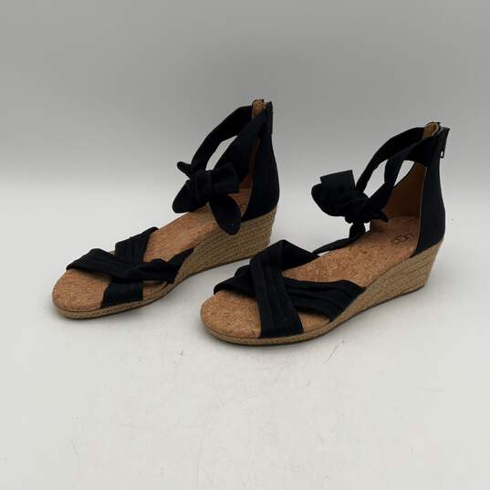 Ugg Womens Traci 1092441 Black Tan Wedge Heel Zipper Espadrille Sandals Size 9.5 image number 1