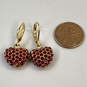 Designer Joan Rivers Gold-Tone Pink Rhinestone Puffy Heart Dangle Earrings image number 3