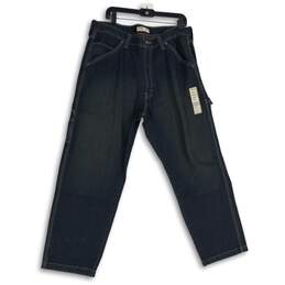 NWT Mens Black Denim Dark Wash Pockets Carpenter Tapered Leg Jeans Sz 38x30