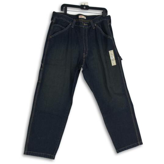 NWT Mens Black Denim Dark Wash Pockets Carpenter Tapered Leg Jeans Sz 38x30 image number 1