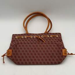 Dooney & Bourke Womens Brown Red Signature Print Double Top Handle Tote Handbag