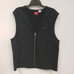 Mens Black Cotton Sleeveless Pockets Full Zip Vest Sweater Size Medium