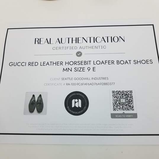 AUTHENTICATED Gucci Red Leather Horsebit Loafer Boat Shoes Mens Size 9 image number 8